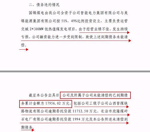 再爆雷！山西國際電力集團子公司被曝1.79億債務違約