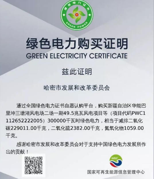 哈密市政府購買綠證 踐行綠色消費(fèi)理念