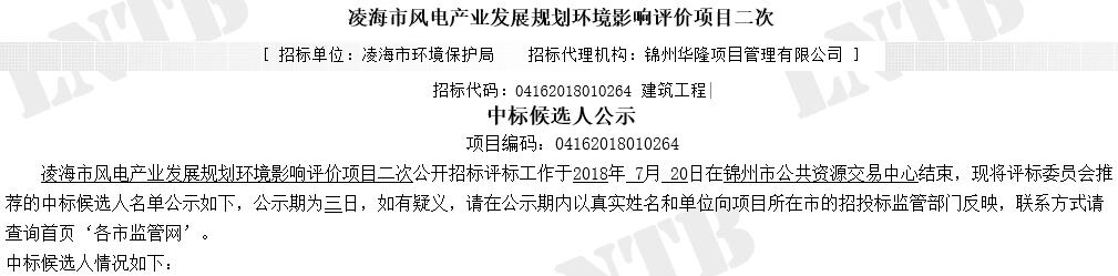 遼寧凌海市風電產(chǎn)業(yè)發(fā)展規(guī)劃環(huán)境影響評價項目二次公示