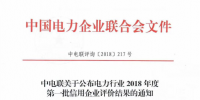 中電聯(lián)公布電力行業(yè)2018年度第一批信用企業(yè)評價結果 43家企業(yè)在列