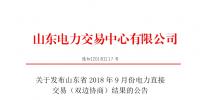 山東2018年9月份電力直接交易(雙邊協商)結果:成交電量132.38萬兆瓦時